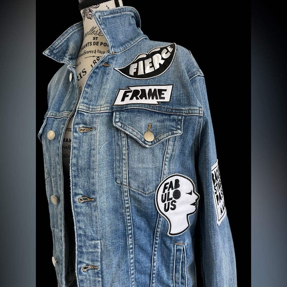 FRAME x Bjorn Iooss SS17 Denim Jacket Patches Distressed Blue Size M Rare - Picture 4 of 11